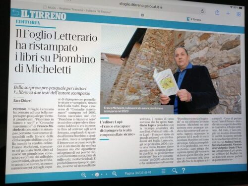 Fonte: Il Tirreno Franco Micheletti torna in libreria Ed. Il Foglio Letterario