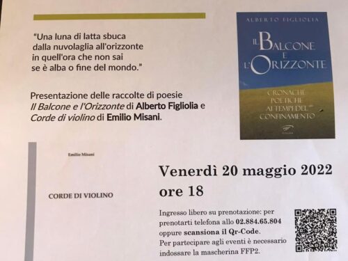 Biblioteca Baggio – Venerdì 20 maggio 2022 ore 18,00, presentazione della raccolta poetica di Alberto Figliolia/Ed. Il Foglio