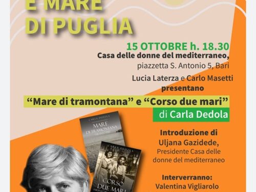 Sabato 15 ottobre alle 18.30 presso la CASA DELLE DONNE DEL MEDITERRANEO, presentazione delle opere di Carla Dedola. Ed. Il Foglio