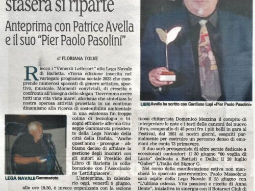 “Venerdì Letterari” alla Lega Navale. “Pier Paolo Pasolini”, di G. Lupi e P. Avella. Edizioni il Foglio Letterario.